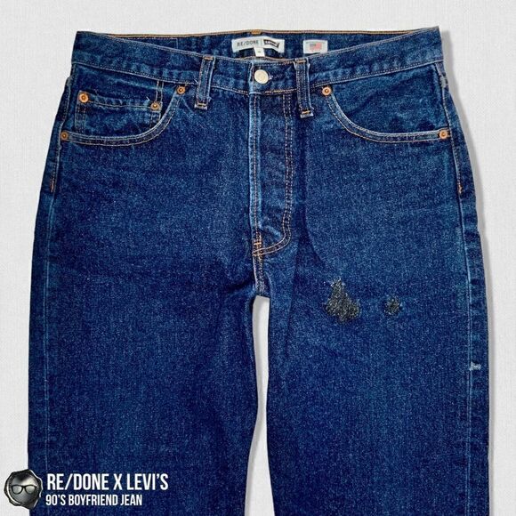 RE/DONE x LEVI’S 90’S BOYFRIEND JEAN IN INDIGO RECONSTRUCTED VINTAGE DENIM 26 - Picture 5 of 16